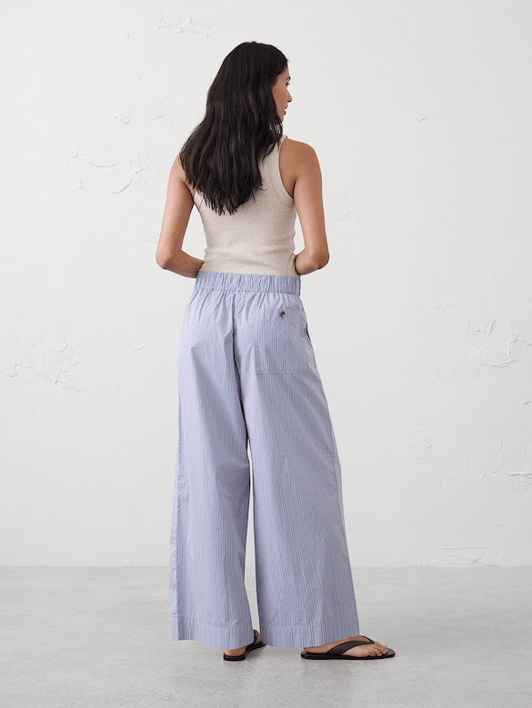 Wide-Leg Mid-Rise Poplin Pull-On Pant