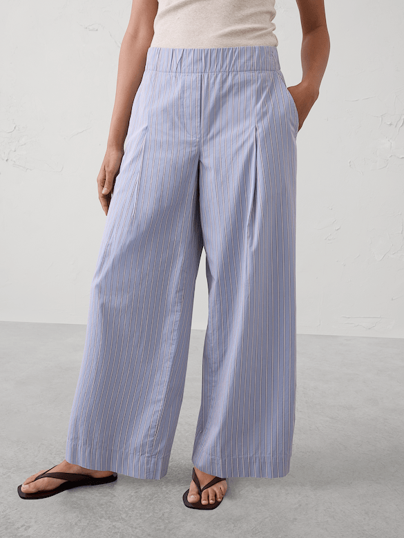Wide-Leg Mid-Rise Poplin Pull-On Pant
