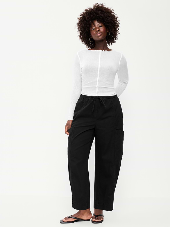 Mid-Rise Barrel-Leg Utility Pants