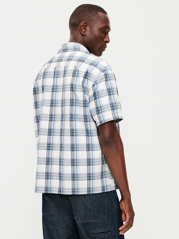 Loose Fit Textured Plaid Pocket Shirt