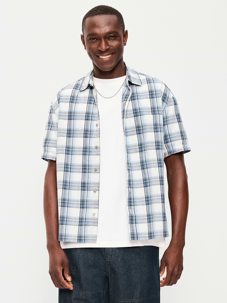 Image number 1 showing, Loose Fit Textured Plaid Pocket Shirt