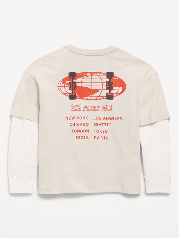 Oversized Long-Sleeve 2-In-1 Graphic T-Shirt for Boys