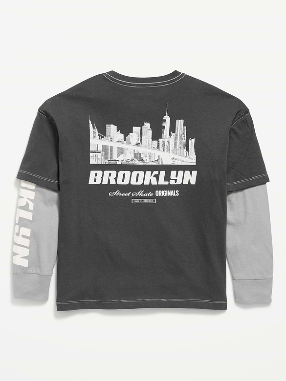 Oversized Long-Sleeve 2-In-1 Graphic T-Shirt for Boys