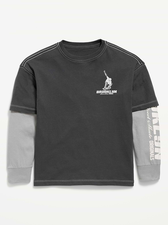 Oversized Long-Sleeve 2-In-1 Graphic T-Shirt for Boys