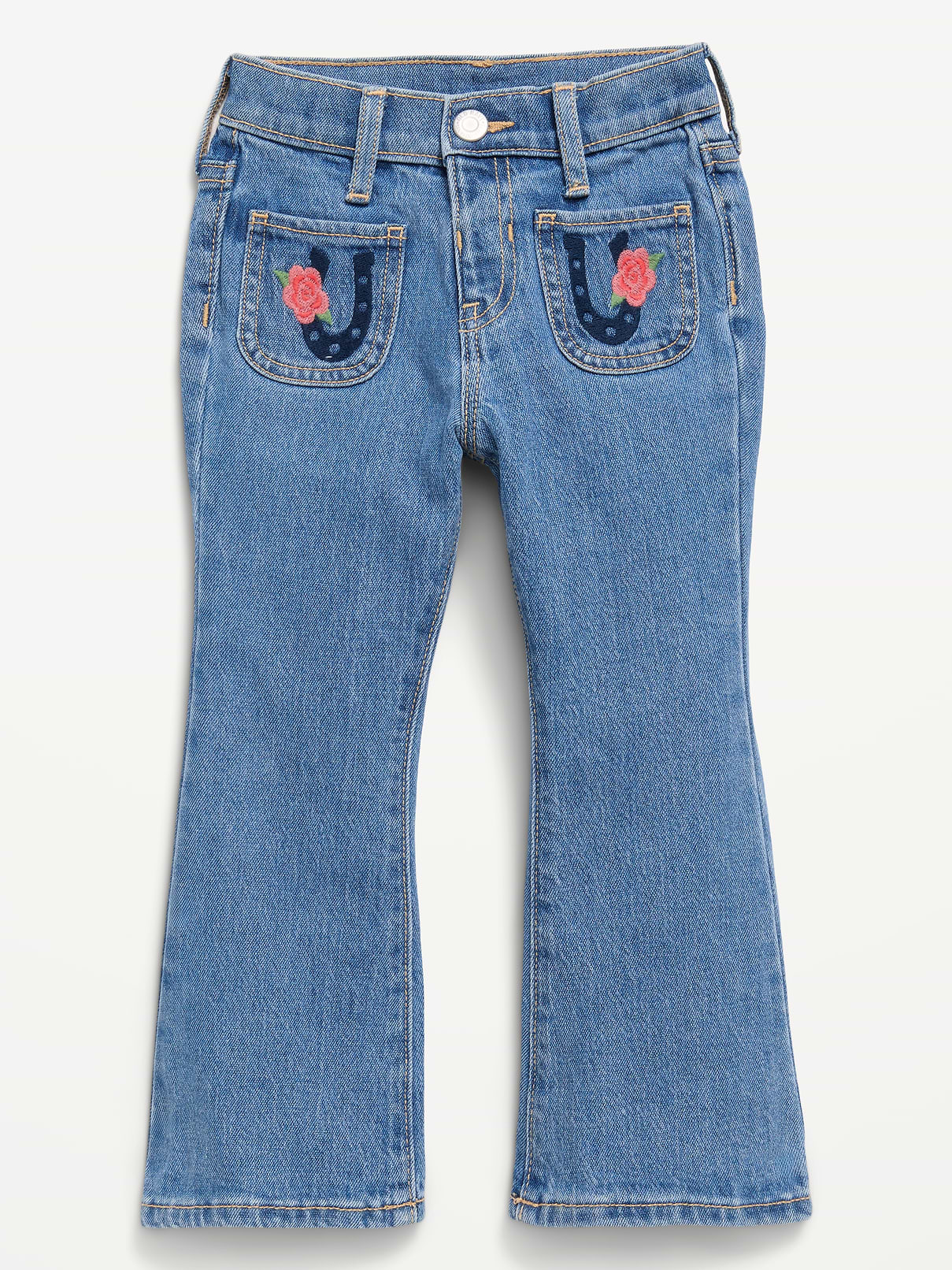 Image number 1 showing, High-Waisted Embroidered Flare-Leg Jeans for Toddler Girls