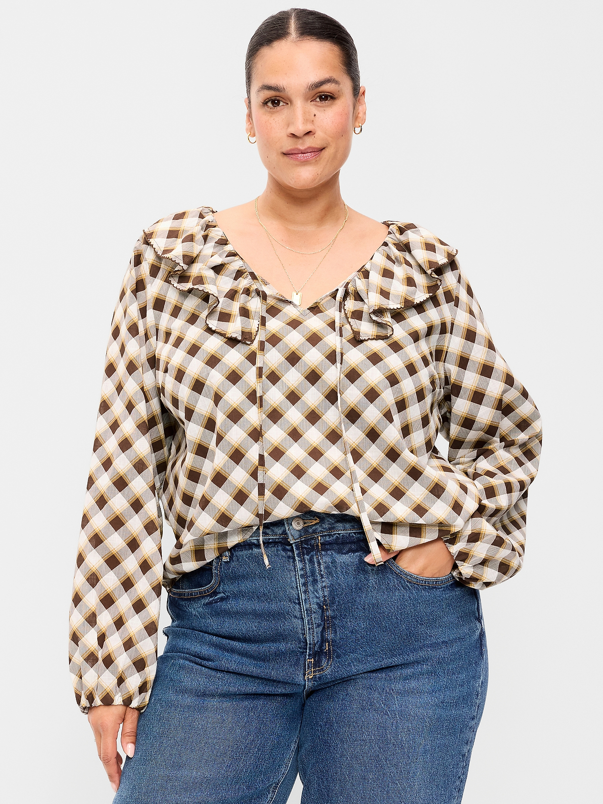 Long-Sleeve Ruffle Tie-Neck Top | Old Navy