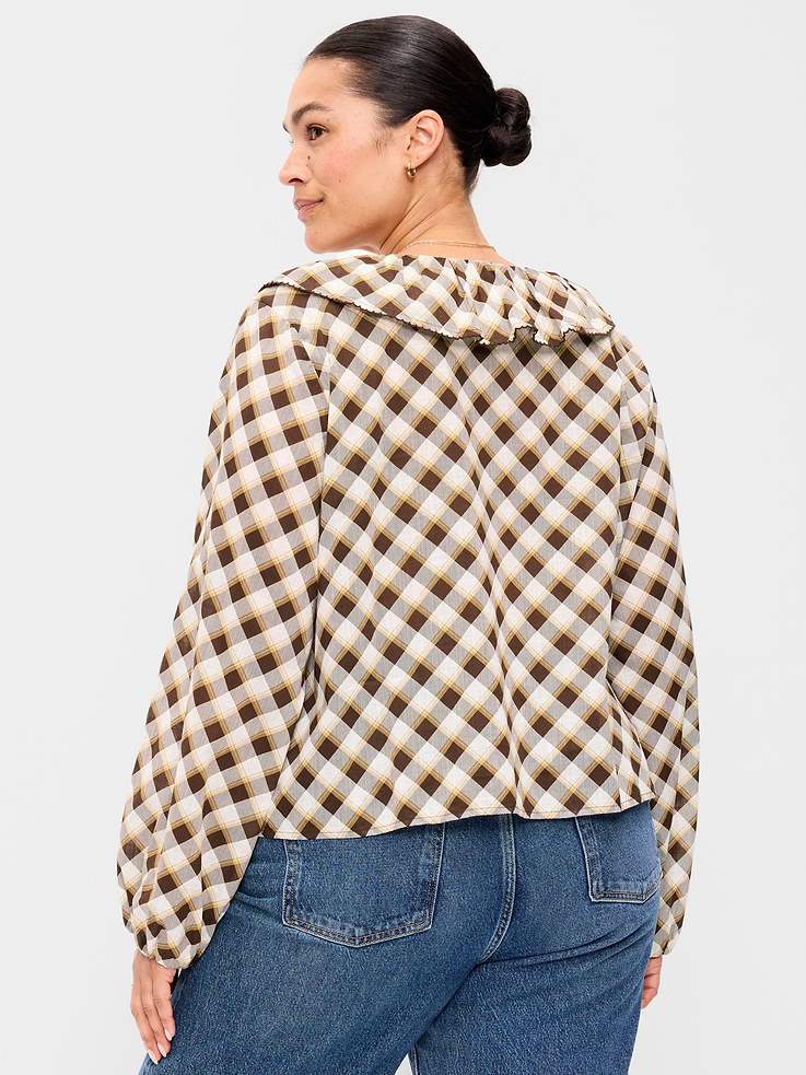 Image number 6 showing, Long-Sleeve Ruffle Tie-Neck Top