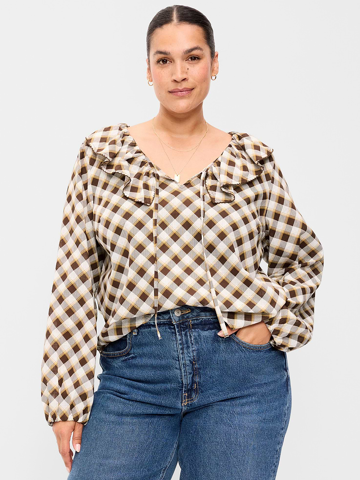 Image number 5 showing, Long-Sleeve Ruffle Tie-Neck Top