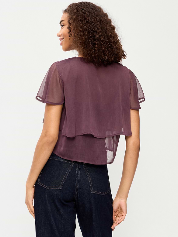 Chiffon Tie-Front Flutter-Sleeve Top