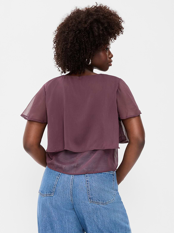 Chiffon Tie-Front Flutter-Sleeve Top