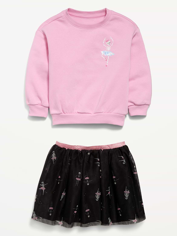 Graphic Sweatshirt and Tutu Skirt Set for Toddler Girls