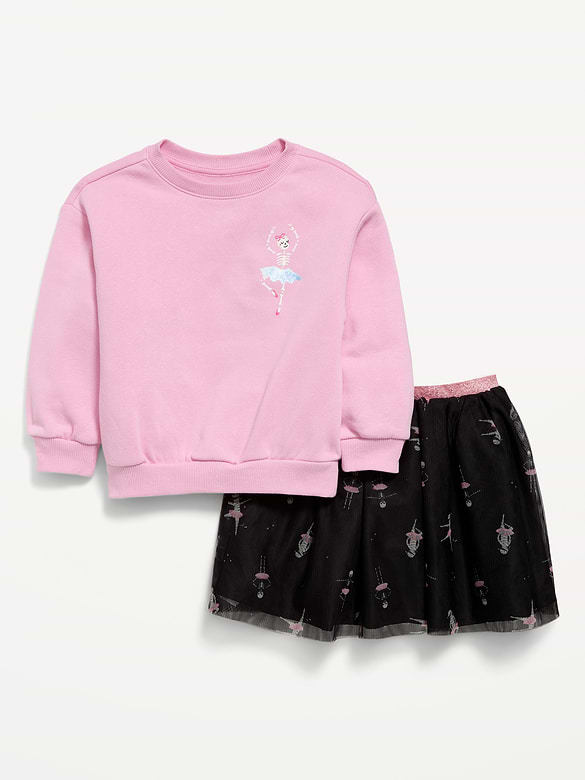 Graphic Sweatshirt and Tutu Skirt Set for Toddler Girls
