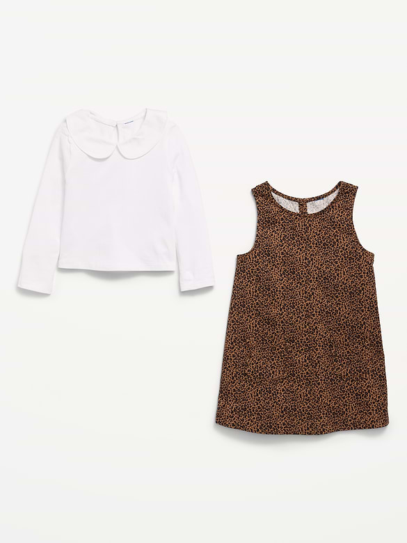 Collared Top and Dress Set for Toddler Girls
