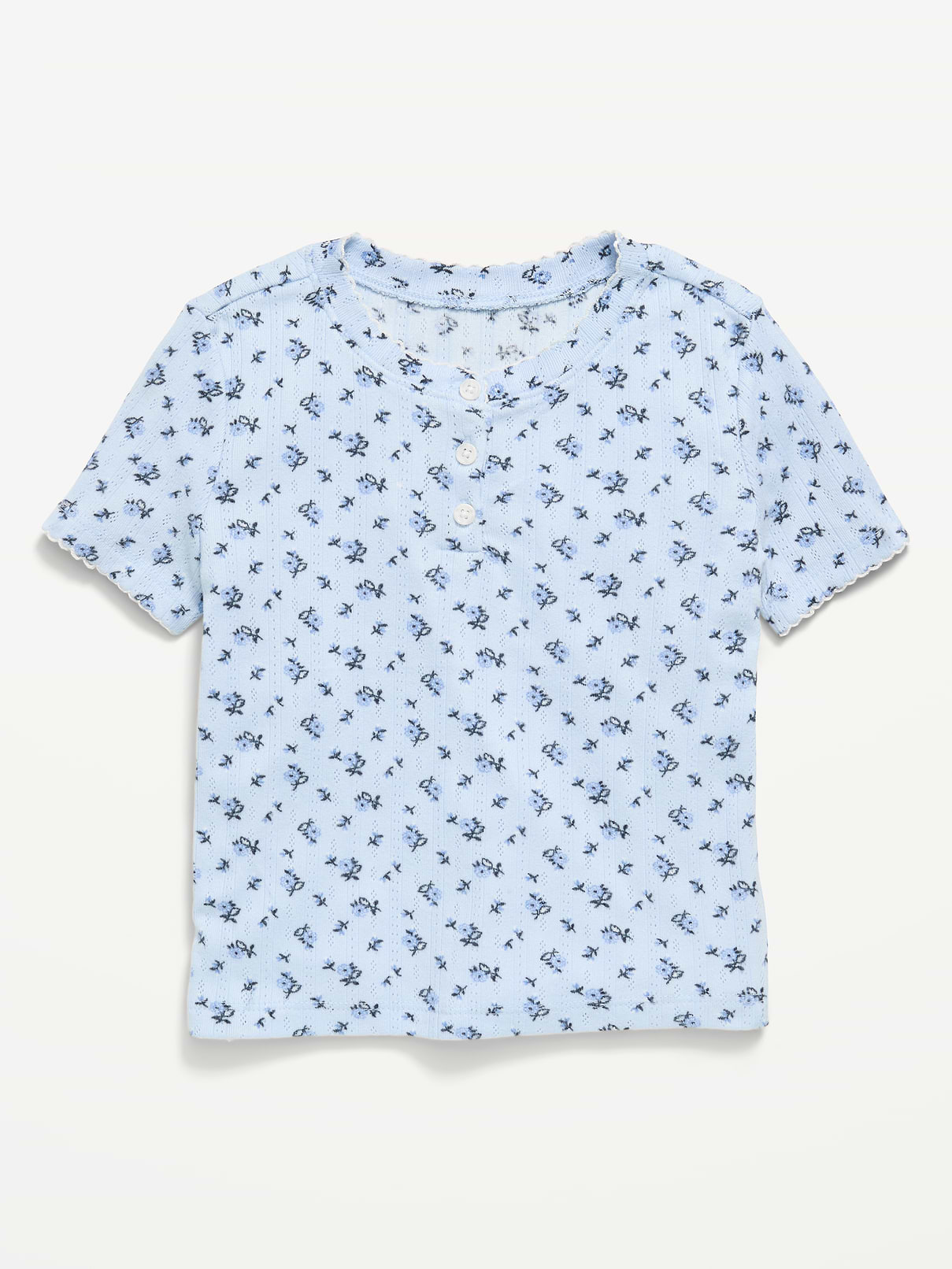 Image number 1 showing, Printed Short-Sleeve Pointelle-Knit Top for Toddler Girls