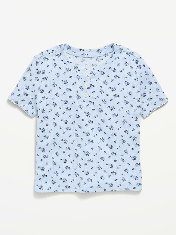 Printed Short-Sleeve Pointelle-Knit Top for Toddler Girls