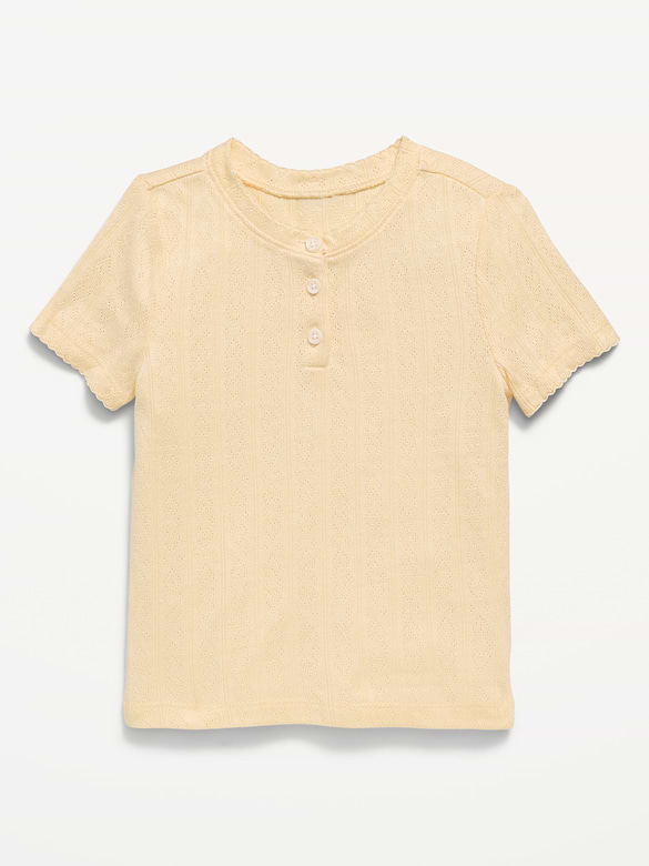 Cozy Short-Sleeve Pointelle-Knit Top for Toddler Girls