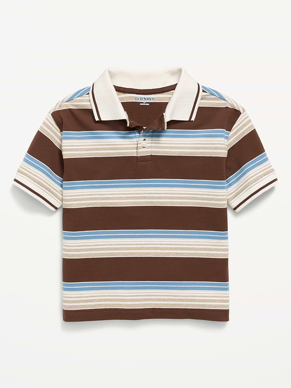 Oversized Short-Sleeve Striped Pique Polo Shirt for Toddler Boys