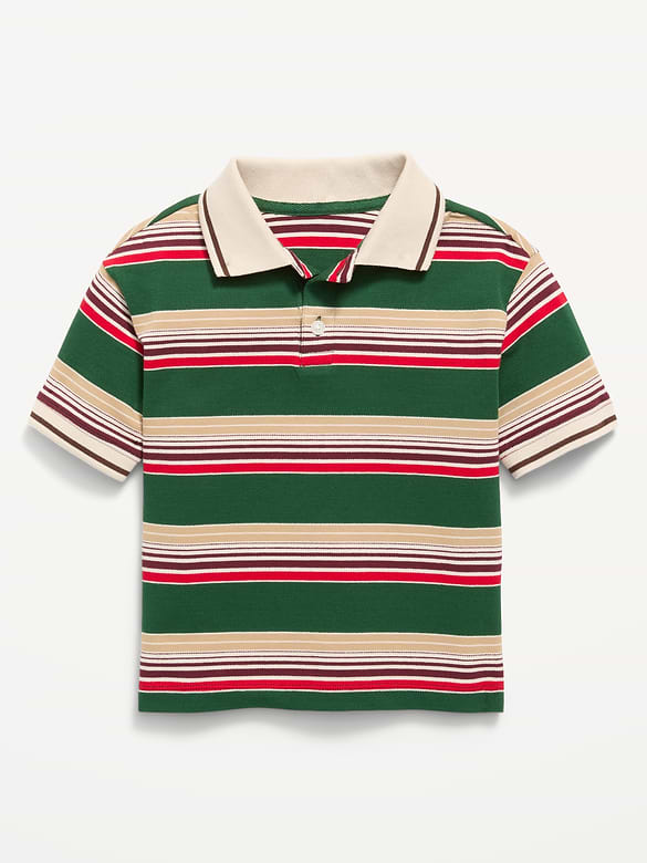 Oversized Short-Sleeve Striped Pique Polo Shirt for Toddler Boys