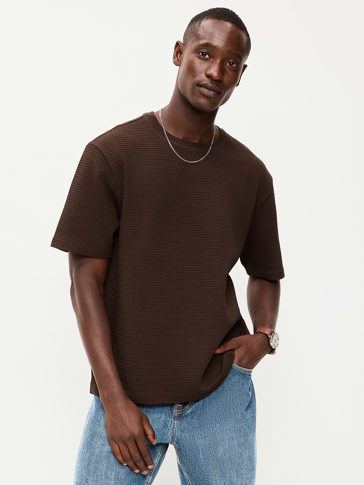 Image number 1 showing, Loose Short-Sleeve Textured Waffle T-Shirt