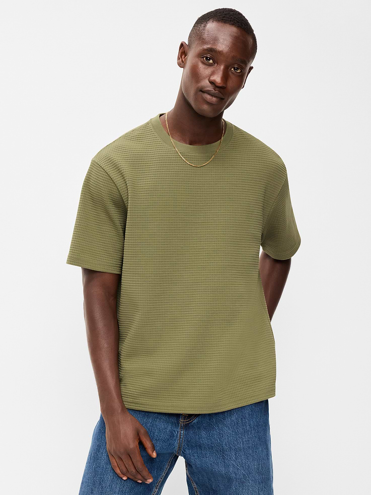 Image number 1 showing, Loose Short-Sleeve Textured Waffle T-Shirt