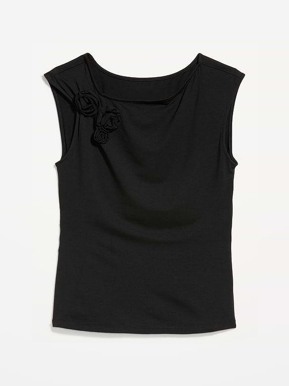 Gathered-Shoulder Rosette Top