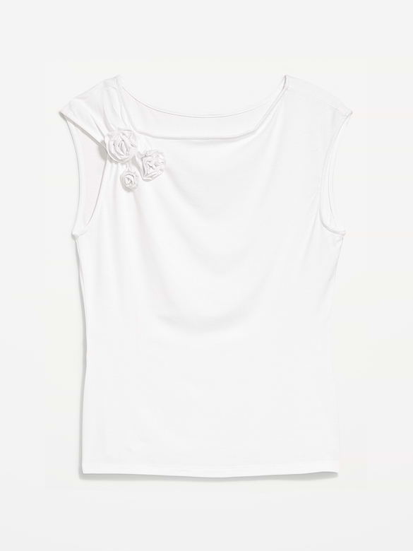 Gathered-Shoulder Rosette Top