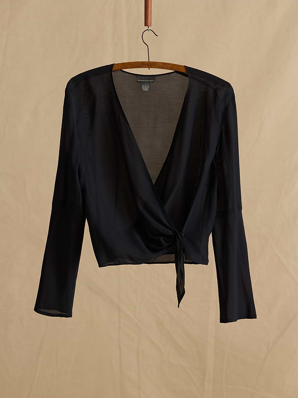 Archive Sheer Silk-Wool Wrap Top Women's Size L
