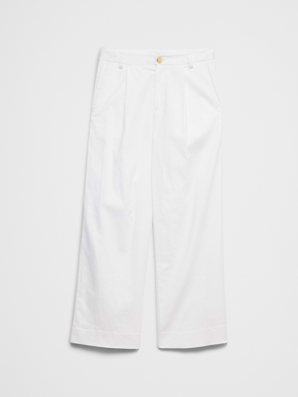 Straight-Leg High-Rise Linen-Blend Pleated Pant