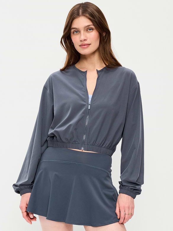 Zip-Front Cropped Tennis Jacket