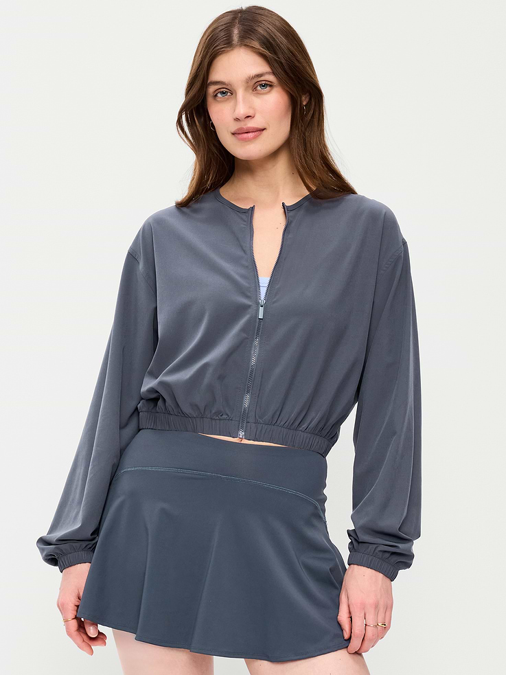 Image number 1 showing, Zip-Front Cropped Tennis Jacket