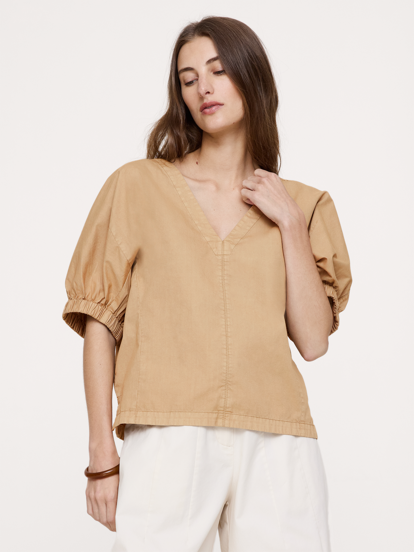 Image number 1 showing, Cotton Twill Puff-Sleeve Top