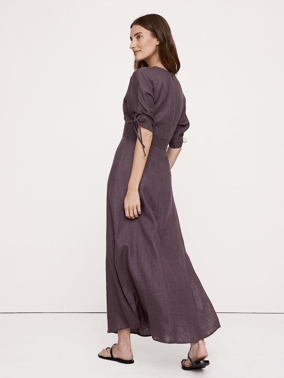 Linen Tie-Sleeve Midi Dress