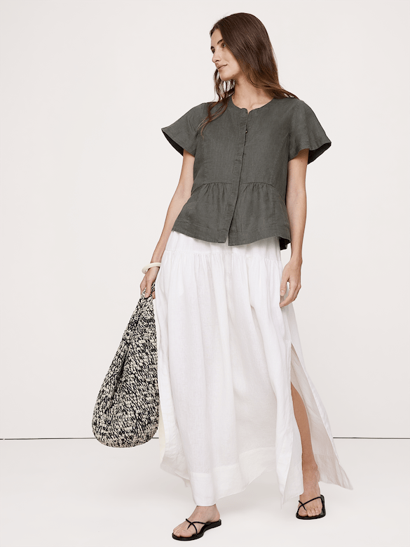 Linen Flutter-Sleeve Top