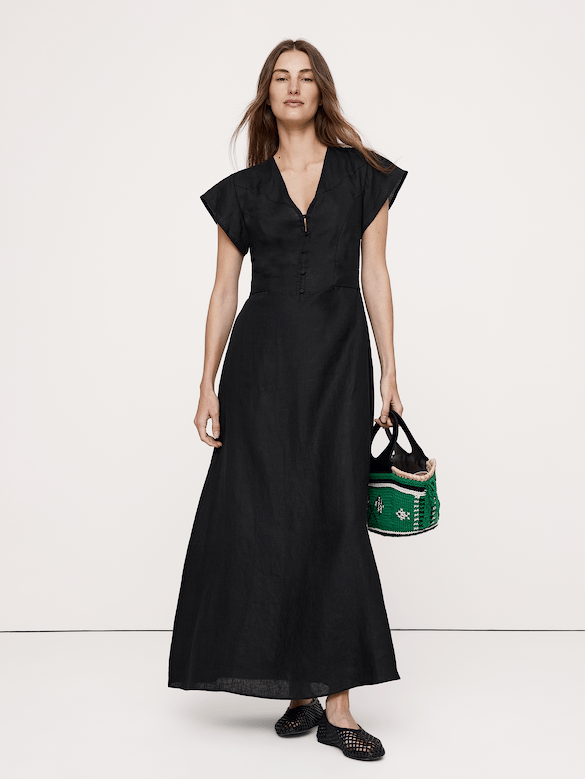 Linen Side-Tie Maxi Dress