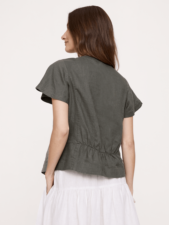 Linen Flutter-Sleeve Top