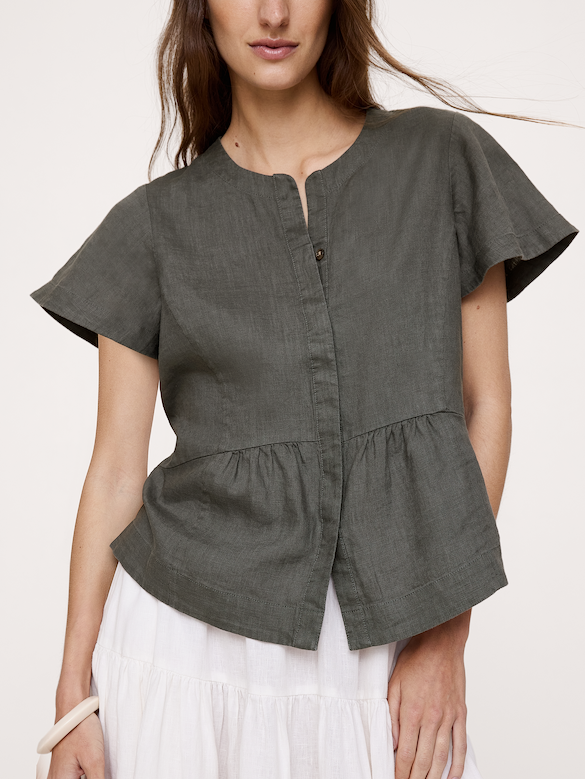 Linen Flutter-Sleeve Top