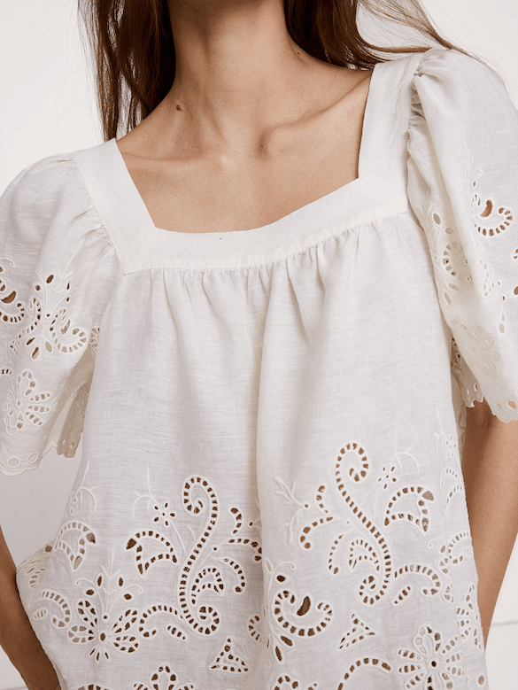 Linen Eyelet Square-Neck Top