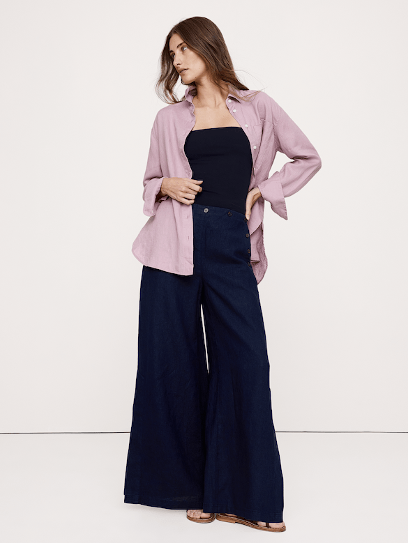 High-Rise Wide-Leg Linen Pull-On Sailor Pant