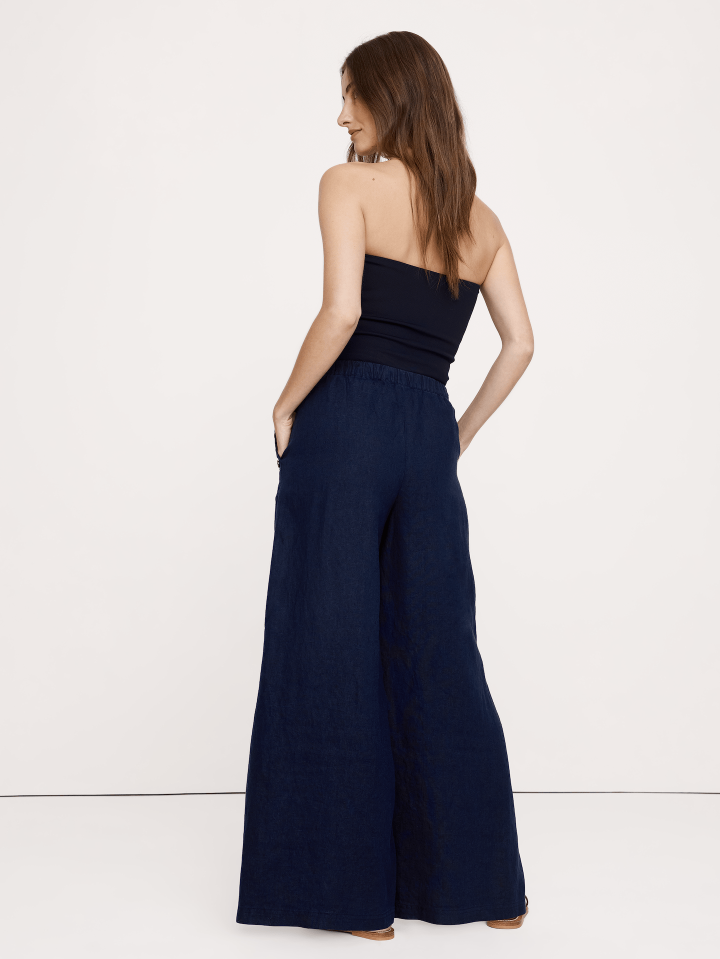 Image number 3 showing, High-Rise Wide-Leg Linen Pull-On Sailor Pant