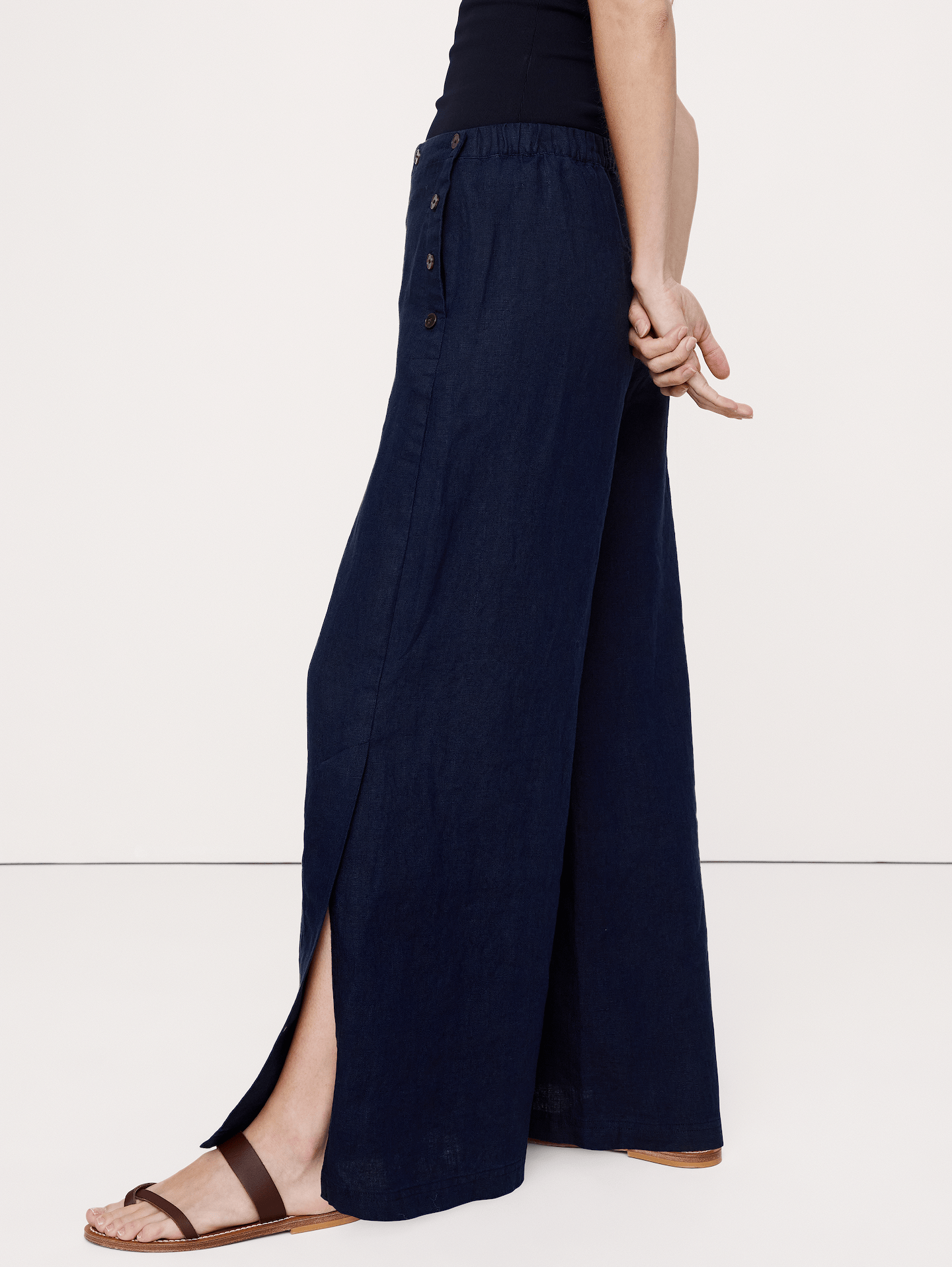 Image number 4 showing, High-Rise Wide-Leg Linen Pull-On Sailor Pant