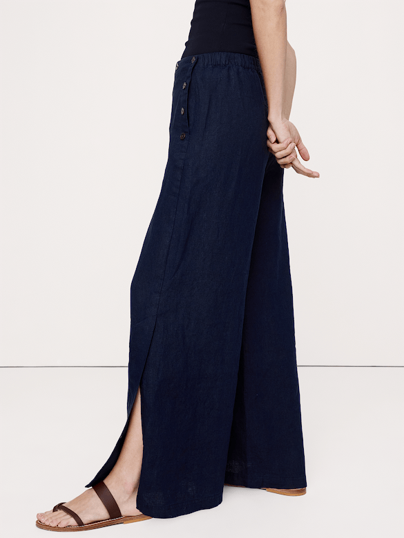 High-Rise Wide-Leg Linen Pull-On Sailor Pant