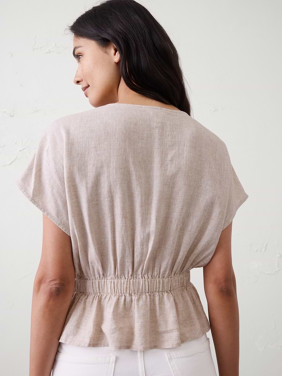 Linen-Blend Pintuck-Waist Top | Banana Republic Factory