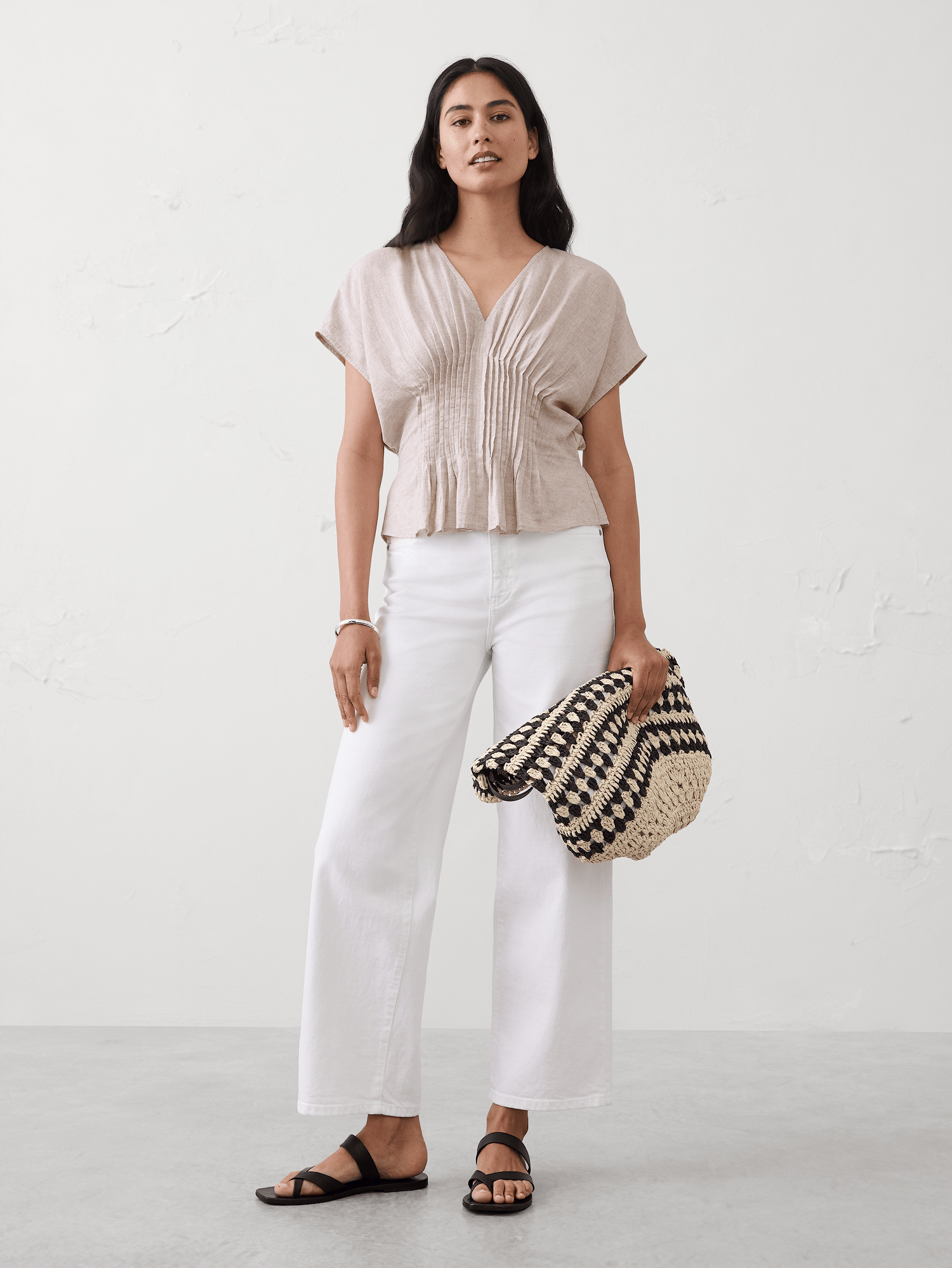 Banana Republic Linen-Blend Pintuck-Waist Top INTERNATIONAL SHIPPING