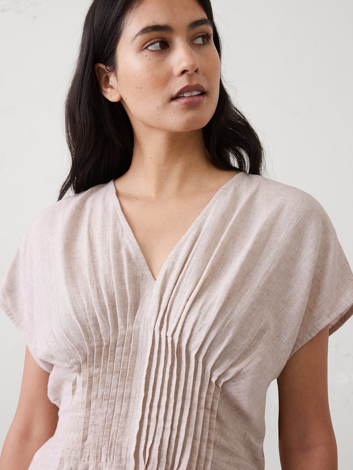 Linen-Blend Pintuck-Waist Top | Banana Republic Factory
