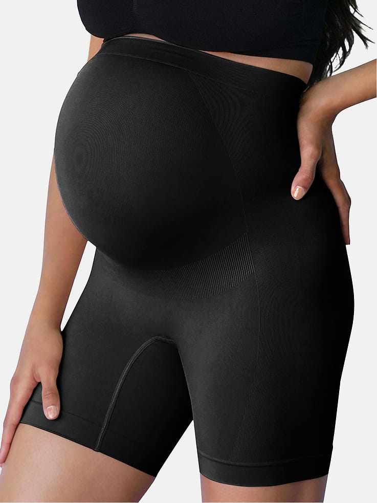 Image 1 of 3, Need an extra little "hug" of support? This one's for you., Our staple maternity shapewear shorts are made to grow with your bump, with targeted ribbing to support your belly and back., Perfect for when you want another layer of coverage, some chafing relief, or just a bit of discreet support under a dress., Thanks to seamless stretch that won’t stretch out, they’re postpartum friendly too!