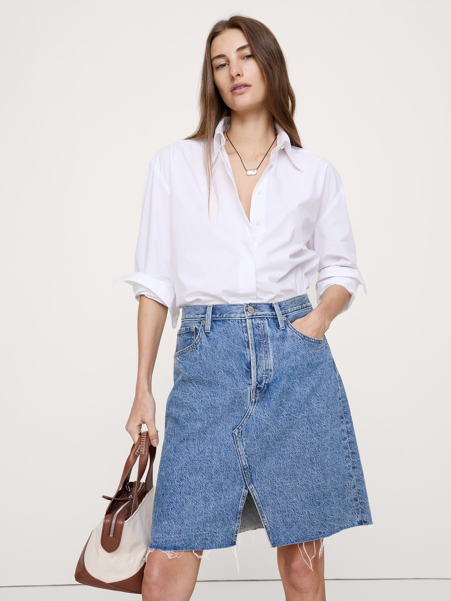 Image number 1 showing, Italian Denim Knee-Length Skirt