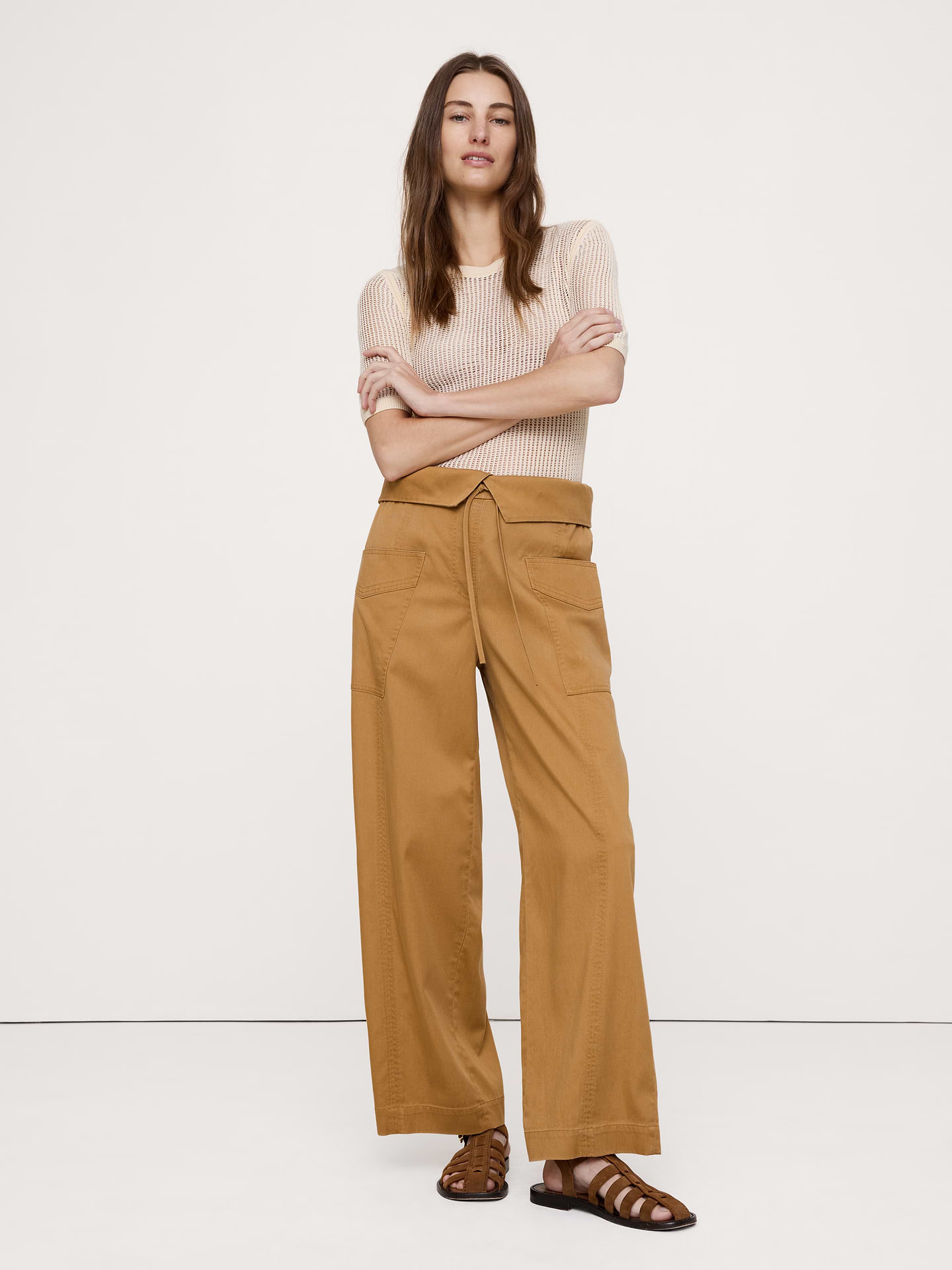 Image number 1 showing, High-Rise Straight-Leg Fisherman Pant