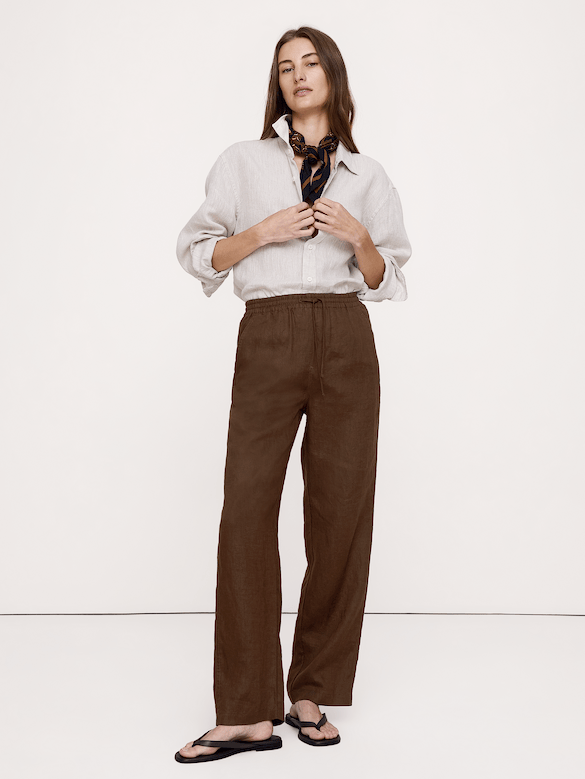 The Getaway Straight-Leg Pull-On Pant in Linen