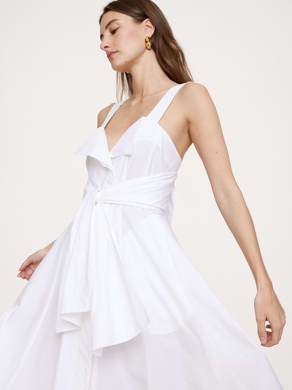 Banana Republic Women's Cotton Poplin Wrap Shirt Dress White Size 8
