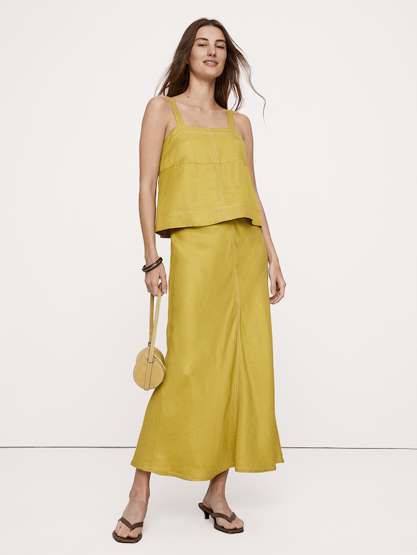Viscose-Linen Bias-Cut Maxi Skirt